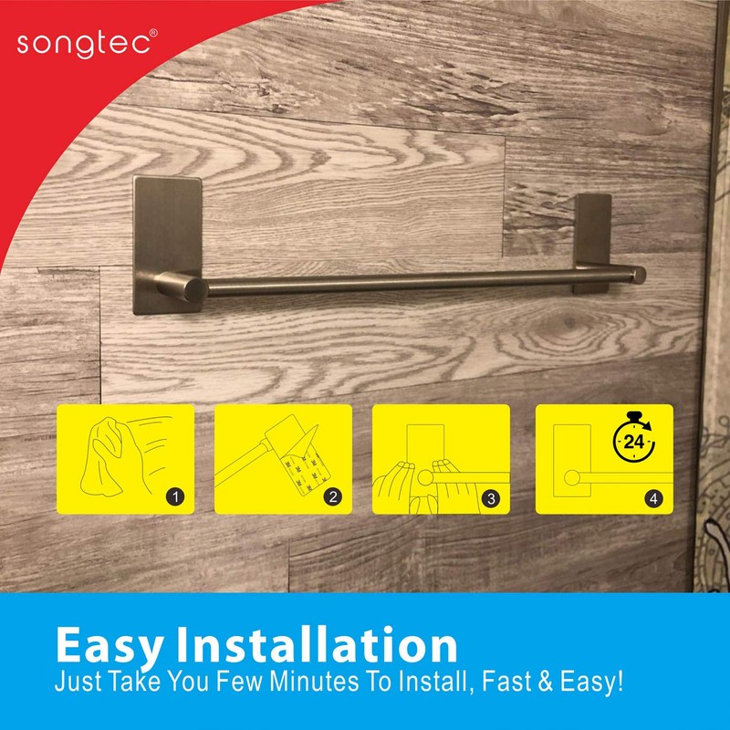 Songtec Bathroom Towel Bar 16-inch, No Drill Stick On Towel