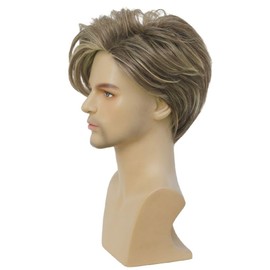 Siudus Mens Brown Mix Blonde Short Wig Layered Realistic Side Part Hair Wig Natural Synthetic Fiber Guy Male Wig for Daily Use