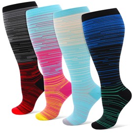 Zuimei 4 Pairs Plus Size Compression Socks for Women & Men, 20-30 mmHg Wide Calf Large Flight Socks Knee High Compression Stockings for Athletic Nurse Running Travel (4XL)