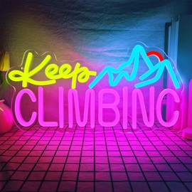 Keep Climbing Neon Sign for Wall Decor Classroom Neon Sign Gym LED Neon Light Sports Neon Signs for Gym Wall Art Birthday Bedroom Gym Club Shop Decor Classroom