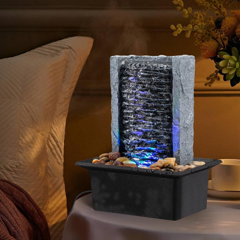 Tabletop Fountain Indoor Waterfall Rock Fountain LED-Lights Water Feature Waterfall