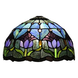 errzom Tulip Table Lamp Shade Replacement Only 12 Inch Tiffany Style Stained Glass Lampshades, Vintage Pastoral Romance Light Cover Only for Desk Light Pendant Light Ceiling Lamp,Purple