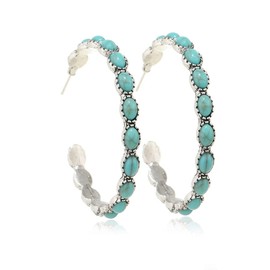 Western Earrings Boho Turquoise Oval Drop Dangle Earrings for Women Beaded Western Flower Teardrop Earrings Vintage Ethnic Alloy Pendant Jewelry Gift-HOOP EARRING