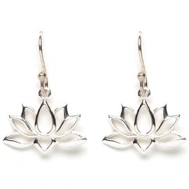 Open Design Lotus Blossom Flower Dangle Earrings in Sterling Silver, 7224