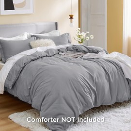 Bedsure Grey Duvet Cover King Size - Soft Double Brushed Duvet Cover for Kids with Zipper Closure, 3 Pieces, Includes 1 Duvet Cover (104"x90") & 2 Pillow Shams, NO Comforter