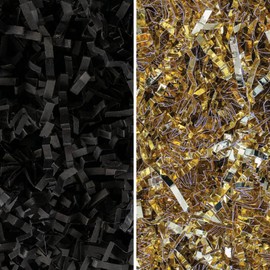 MagicWater Supply - Black & Gold Metallic (1 LB per color) - Crinkle Cut Paper Shred Filler great for Gift Wrapping, Basket Filling, Birthdays, Weddings, Anniversaries, Valentines Day