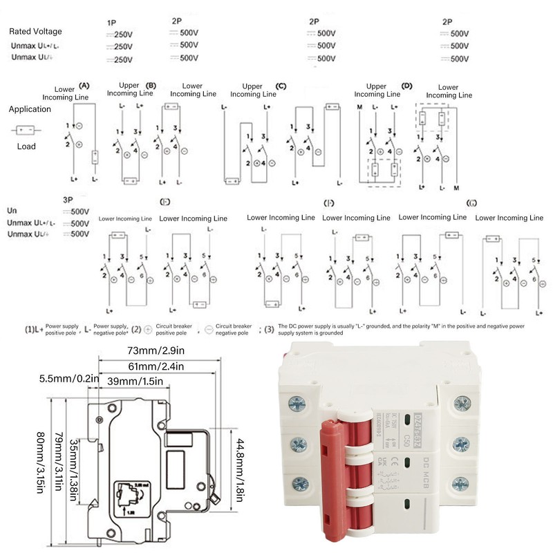 3P Direct Current Circuit Breaker Practical Small Circuit Breaker for