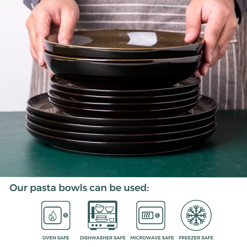 LERATIO Large Pasta Bowls,38oz Ceramic Pasta Bowls,9.0" Reactive Glaze Pasta