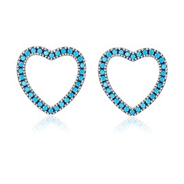 VIFE 925 Sterling Silver Moon and Star Earrings Turquoise Studs for Women Heart shape Geometric pattern 8 styles Earrings Studs Christmas (heart)