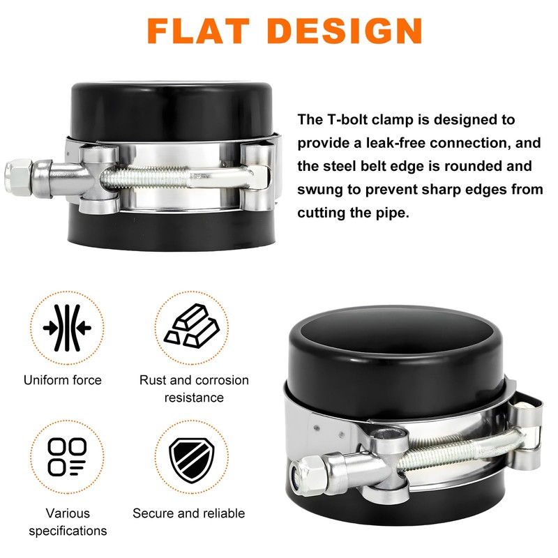 Wevdn 4PCS 2" T-Bolt Hose Clamp, Stainless Steel Tube Clamp