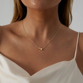 Feskive 14k Gold/Silver Plated Crescent Moon Necklace Tiny Moon and Star NecklaceDainty Sun Leaf Necklace Gold Pendant Necklace for Women Delicate Minimalist Jewelry