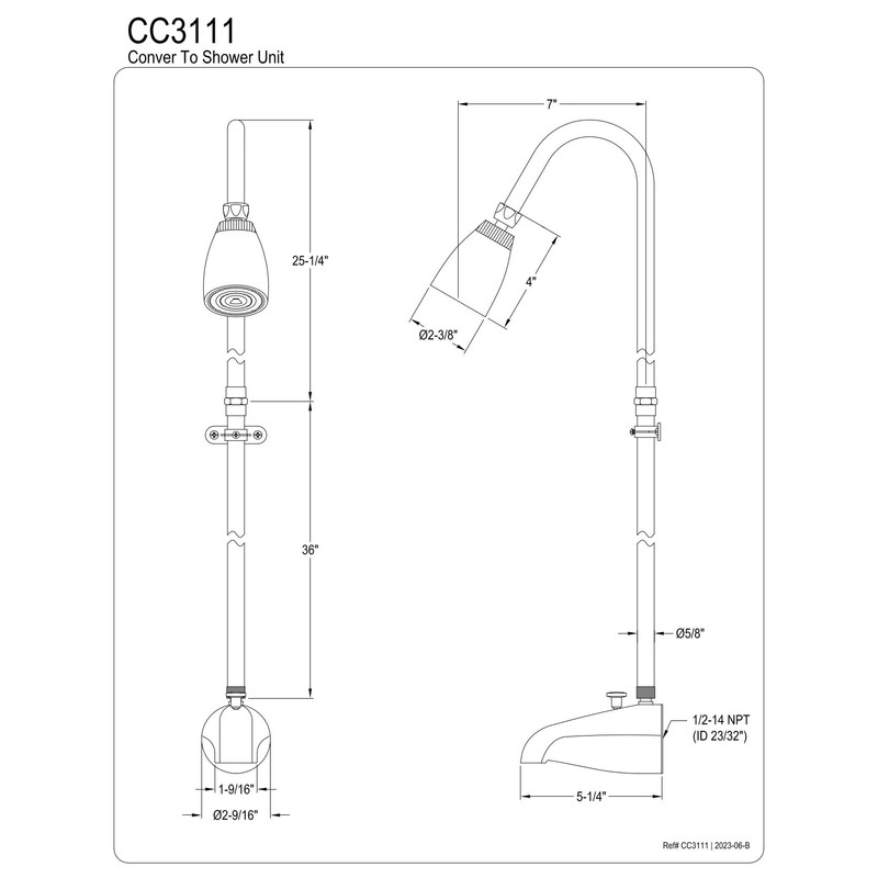 Kingston Brass CC3111 Convertor Shower Unit, Polished Chrome,61-inch Length