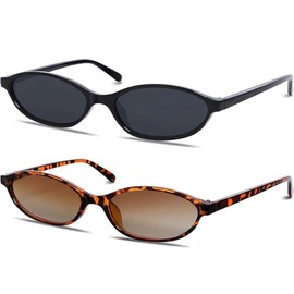 Retro Oval Cat Eye Sunglasses for Women 90s Trendy Small Lightweight Y2k Narrow Sunnies Cateye UV400 Sun Glasses 8057 Black+Tortoise