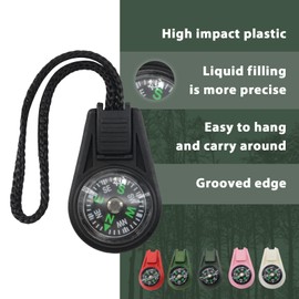 Paracordland-10Pcs Black MiniSurvival Compass for Kids Compass Liquid Filling Outdoor Camping Hiking Pocket Compass Paracord Bracelet Necklace Keychains.