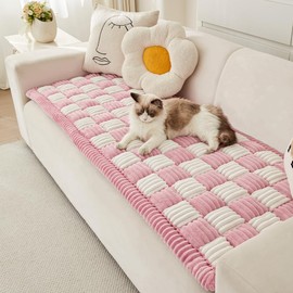 Awjcsv Fuzzy Pet Couch Covers for Sofa, Non Slip Sofa Cover for 3 Cushion Couch Sofa Pet Friendly, Pet Sofa Covers for Furniture (Pink, 27.6" x 59.1")