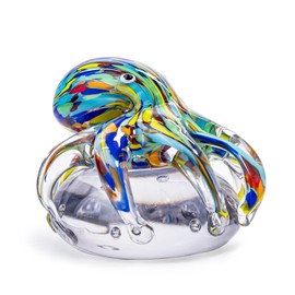 LLAVVD Hand-Blown Glass Octopus Figurine - Colorful Octopus-Vibrant Ocean Theme Décor for Home, Office, Aquarium，Shelf Display-Glass Paperweight