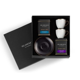 SELAMLIQUE ISTANBUL Turkish Coffee Set: Black Turkish Coffee Cups (2) for Traditional Coffee Ritual