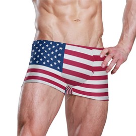 Dallonan Men Beach Swim Brief Bikini American Flag Men's Square Leg Swim Briefs Large