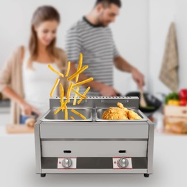 Commercial Gas Fryer Professional Deep Fryer 12 L/3 Gal 2 Well Countertop Stainless Steel Fryer Natural Gas Fryer Food Warmer Steamer Heater Gas Fryer