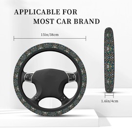 Mandala Universal Steering Wheel Cover Boho Flower Green 15 Inch Elastic Steering Wheel Covers Car Accessories for Cars Truck Van SUV