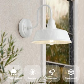 GOALPLUS 2 Pack Barn Outdoor Gooseneck Light Fixtures with Wall Mount, 10 Inch Dome Farmhouse Exterior Lights for Garage, White Outside Wall Sconce for Porch, Patio, Front Door