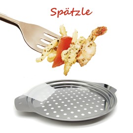 KEISSCO Stainless Steel Spaetzle Maker Lid with Scraper Traditional German Egg Noodle Maker Pan Pot Spaghetti Strainer