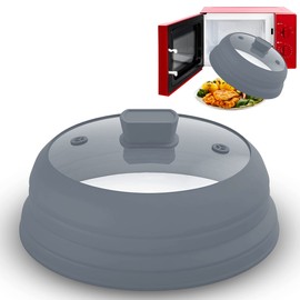 Microwave Splatter Cover Glass 10 Inch - Collapsible Microwave Splatter Cover for Plate & Bowl - Tempered Glass Top, Food-Grade Silicone Dome with Heating Vents & Heat-Safe Handle