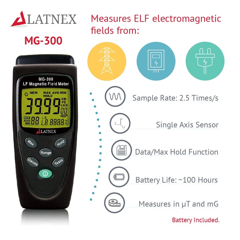 LATNEX MG-300 LF Magnetic Field Meter, Measures EMF from High-Power