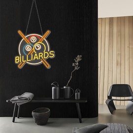 Billiards Eight Ball Led Neon Light Signs For Wall Decor, Premium Acrylic LED Neon Light Hang With Metal Chain, USB Powered Beer Bar, Pub Store,Restaurant , Garage Bar, Shop Pub, Bistro, Party, Man Cave, Convenience Stores,USB Operated,Dimmable Switch 5V 15.7*14.9inches (BILLIARDS)