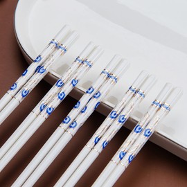 Decohomeforu 10 Pairs Ceramic Chopsticks With Feather Patterns, 9.72 inch High-grade Chinese Bone Porcelain Chopsticks with Delicate Box, Easy to Clean, Dishwasher Safe & Microwave Safe Chopsticks