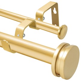 1" Gold Double Curtain Rod 84 to 120Inchs,BHSRODS Heavy Duty Decorative Drapery Rod for Windows with Small Cap Finial