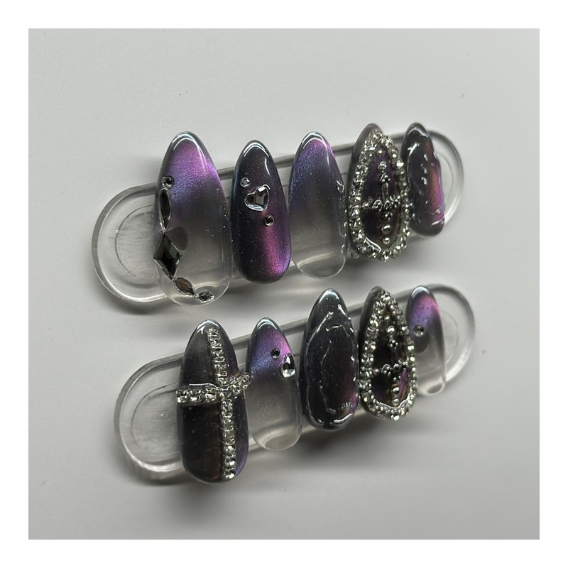 Double Cross Handmade Nail Tips - Long Coffin / 더블