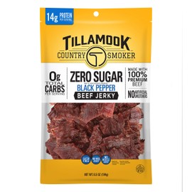 Tillamook Country Smoker Keto Friendly Zero Sugar Beef Jerky, Black Pepper, 6.5 Ounce