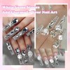 500 Pcs White Nail Charms and Rhinestone, Half Round Gems