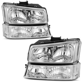AUTOSAVER88 Headlight Assembly Compatible with 2003 2004 2005 2006 Chevy Silverado Avalanche 1500 1500HD 2500 2500HD 3500/2007 Classic Pickup Headlamp Replacement w/Bumper Lamp Set, Chrome/Clear