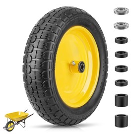 TICONN 4.80/4.00-8 Tire, 16" Flat Free Wheelbarrow Tire and Wheel, Solid Replacement Tire with 3" Centered Hub, 5/8" 3/4" Bearings, Universal Fit 4.80/4.00-8, 3.50/3.00-8, 4.00-6 (Yellow)