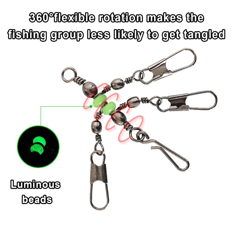 AIMALL 15PCS Wooden Shrimp Rig Swivel - Luminous Bead Turnaround