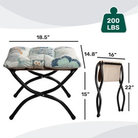 HollyHOME 15"(H) Folding Footrest Stool, Upholstered Small Foldable Ottoman, Accent Padded Sofa Foot Stool for Lazy Chair, Metal Frame Portable Foot Rest Ottoman for Living Room, Bedroom, Fan Print