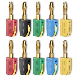 Cleqee 10pcs 4mm Banana Plug High Current Quick Connect No Soldering Required Gold Plated Banana Connector Speaker Cable Connector for Multimeter Electrical Testing 32A (5 Colors)
