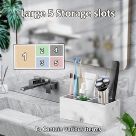 PENGARO Electric Toothbrush Holder, 5 Slots Toothbrush Holders with Drain Hole Marble Bathroom Vanity Organizer Countertop Storage for Toothbrush Toothpaste Sink Bathroom Accessories, Gravel White