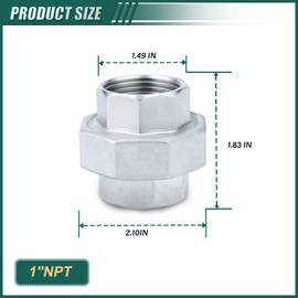 GORAGUCHI 1PCS 304 Stainless Steel Union, 1" NPT Female Cast Pipe Fitting, Nipples and Fittings for fuel/air/liquid/oil/gas