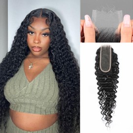 JOLAI 2x6 Lace Closure Human Hair Wet and Wavy 20 Inch Bleached Tiny Knot HD Closure Ultra-thin 0.10mm Swiss Invisible Skinlike HD Lace Closure Natural Black Deep Wave closure Pre-Plucked Hairline