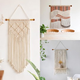 Laurraine 4pcs Natural Bamboo & Wood Tapestry Hanging Poles - 12.13 Inches DIY Wall Hanging Rods for Flags, Banners, Crafts, Woven Tapestry (Brown, 2 Styles)