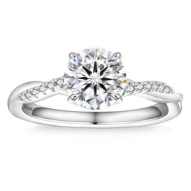 KRKCLIFE Moissanite Engagement Rings, Diamond Rings for Women, Twisted Vine, 1.0CT D Color VVS1 Clarity Round Cut Lab Created Rings in S925 Sterling Silver, Promise Anniversary Rings for Her, 8