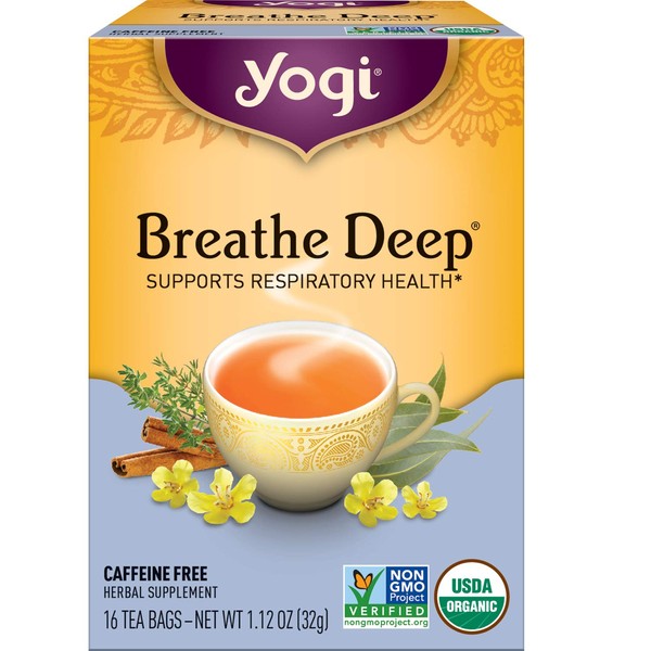 Yogi Tea - Breathe Deep (6 Pack) - Supports Respiratory Health with Eucalyptus, Thyme, and Mullein Leaves - Caffeine Free - 96 Organic Herbal Tea Bags