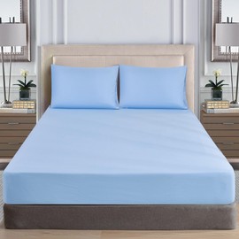 HADI LONDON Microfiber Deep Fitted Sheets 40cm - King Size, Super King, Double, Single Bed Sheets | Ultra Soft & Durable Bedding Set - Fit for All Beds (Sky Blue, King)