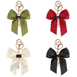 Gosknor 4pcs Key Chain with Bowknot Cute Key Chain with Bow for Handbag Bag Pendant Accessories Decoration for Women, Black, White, Green, Red