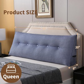ZTVZTV Wedge Headboard Pillow for Bed, Queen Dorm Headboard Pillow Support for Sitting Up, Reading, Relaxing, Bolster Pillow with Removable Washable Cover, Blue