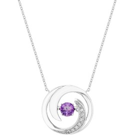 Boston Bay Diamonds .925 Sterling Silver, Amethyst & Diamond Accented Swirly Circle Dancing Brilliance in Motion Pendant Necklace (G-H Color, I2-I3 Clarity) - 20”