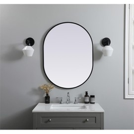 Elegant Decor Asha 27x36" Oval Modern MDF Wood/Iron Mirror in Black